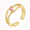 Anillo nuevo de estilo europeo y americano transfronterizo de lujo ligero, forma de corazón, corazón de amor, lazo, pavimentado con microcirconias, geométrico, abierto, anillo para el dedo, venta al por mayor