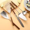 Acero inoxidable 304 mango de madera de nogal cuchara para cocinar pala hogar restaurante cocina gadget cuchara para sopa de olla caliente cuchillo pala para pastel