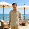 Nova Camisa Masculina de Algodão e Linho de Manga Longa para Comércio Exterior Transfronteiriço, Estilo Chinês, Cor Sólida, Casual, Simples, Camisa Retrô para Jovens