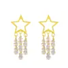 Brincos Vazados de Estrela Estilo Ins Europeu e Americano Feminino Moda Coreia do Sul Brincos Longos de Franja de Estrela de Cinco Pontas Orelha de Cyber Celebridade Tendência