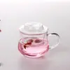 Taza de Vidrio Resistente al Calor al por Mayor Tapa Transparente Filtro Taza de Té Floral Taza de Agua para Oficina Mujeres Hombres Separación de Té y Agua Taza para Preparar Té