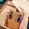 Pendientes de Diamante Azul que Cambian de Color de Alta Gama para Mujer, Pendientes Azul Tanzanita, Pendientes de Diamante Azul de Alto Carbono y Espinela Azul de Lujo para Mujer