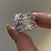 Anel de Diamantes Completo Vintage de Indústria Pesada Europeia e Americana Anel Estrela Multicamadas Anel Luxuoso Leve Luxuoso Deslumbrante de Alta Qualidade