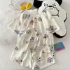 [Fotos Reais] Vários Conjuntos de Pijama KT Cat para Mulheres, Algodão Nuvem Primavera/Verão Gola Redonda Manga Curta Desenho Animado Conjuntos de Loungewear