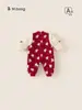 Bangxuan 2025 Nova Roupa de Inverno e Ano Novo para Bebês Meninas, Roupas de Um Ano, Macacões Infantis Estilo Chinês com Fivela de Pérola