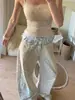 Jeans largos da moda, de cor clara, com estampa de leopardo lavada para mulheres, estilo novo, cintura alta, caimento solto, emagrecedor, perna reta, calça comprida