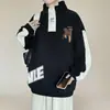 Sudadera con Estampado de Bloques de Color de Moda para Hombre Otoño/Invierno Nuevo Versátil Holgado Diseño Casual Cuello Alto Manga Larga