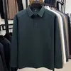 Camiseta Masculina de Manga Longa Moda Outono Camisa Polo Cor Sólida Top Pai de Meia-Idade Casual Solta Gola Lapela Camisa Base