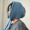 Al por mayor 25 Años Otoño e Invierno Nuevo Retro Azul Pasamontañas para Mujer Invierno Circunferencia de Cabeza Grande Mostrando la Cara Protección Pequeña para las Orejas