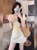 Camiseta de punto de seda helada morada petite de manga corta para mujer, top elegante de verano de alta gama con manga corta tipo mosca