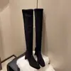 Botas de Cano Alto Femininas Outono Inverno Salto Bloco Salto Alto Botas 2026 Novo Estilo Bico Quadrado Emagrecedoras para Pernas Grossas Elásticas Botas Altas Femininas