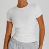 Verano Hilo Desnudo Cuello Redondo Ajustado Manga Corta para Mujer Deportes Ocio al Aire Libre Correr Fitness Secado Rápido Camiseta Ropa de Yoga