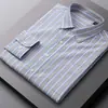 Camisa Oxford Listrada de Algodão com Gola Button-Down, Cardigã Masculino, Blusa de Manga Longa, Algodão Puro, Respirável, Camisa Masculina Versátil