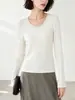 26 Otoño Nuevo [Capa Base Versátil] Cuello Redondo Grande Ajustado Elástico Color Sólido Tejido Manga Larga Camiseta para Mujer 32070