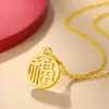 Colgante de la Fortuna Calado de Oro y Plata Pura 999 Jiufengxiang Colgante Pequeño de la Fortuna Doble Cara Cadena para Clavícula Regalo para Amigos
