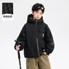 Ropa de Invierno para Niños Chaqueta de Trabajo Impermeable con Bloques de Color y Capucha Rellena de Algodón Modelo Nuevo 2026 Abrigo Acolchado Deportivo para Niños