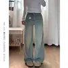 Jeans Feminino Cor Clara Perna Larga Estreita Novo 2025 Tamanho Plus Size Solto Emagrecedor Calças Retas Verticais