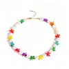 Collar TK transfronterizo más vendido, estilo bohemio oceánico, collar de perlas de estrella de mar turquesa dopamina colorida con cadena de cola