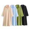 Ropa de Mujer Estilo Europeo y Americano Comercio Exterior Transfronterizo Nuevo Vestido Casual de Moda con Encaje Empalmado Solapa Manga Larga Suelto Versátil