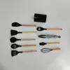 Juego de Utensilios de Cocina de Silicona Colorida con Mango de Madera Resistente a Altas Temperaturas Antiadherente Espátula Cuchara Raspador Utensilios de Cocina Domésticos Herramientas para Hornear Venta al por Mayor