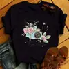 Moda Camiseta Azul Tropical Florida Camiseta Estilo Floral Gráfica Manga Curta Verão Confortável Alta