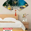 Reloj Nuevo Estilo Chino Creativo, Sencillo y de Moda, Reloj Personalizado sin Clavos, Pintura Decorativa en Forma de Abanico, Reloj de Pared para Sala de Estar
