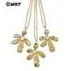 Wt-Jn361 Forma de Palmera Perla de Agua Dulce Natural y Circonita Colorida Incrustada Chapado en Oro de 18 Quilates Collar Colgante