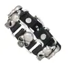 Pulseira de PU com Rebite de Caveira Simples Estilo Punk para Homens Pulseira de Pulso para Motociclista Acessórios de Couro com Personalidade Atacado Transfronteiriço