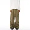 Pantalones Cargo Paracaidistas de Algodón Puro Lavado Estilo Retro Americano para Hombre, Holgados, Pierna Ancha, Rectos, Casuales, de Largo Completo, Modernos