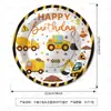 Novo conjunto de pratos, copos, guardanapos e talheres de papel descartáveis com tema de festa de aniversário de veículos de construção, best-seller transfronteiriço