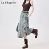 Falda de Mezclilla con Abertura para Mujer Verano 2025 Moderna Versátil Nuevo Estilo Borla Irregular de Línea A Falda Retro Ajustada a la Cadera