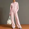 2026 moda europea y americana transfronteriza nueva sudadera con cárdigan de color liso con cuello alto y conjunto de pantalones de pierna ancha para tiendas online independientes
