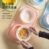 Cuenco doble de cerámica para gatos, a prueba de fugas y derrames, soporte elevado para cuencos, cuenco de agua para cachorros, comedero y bebedero para mascotas, cuenco para comida de gato