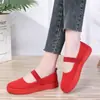 Zapatos de Tela Rojos Estilo Nuevo, Zapatos Planos de Trabajo, Zapatos del Mes Bisiesto, Zapatos de Tela del Viejo Pekín, Zapatos Cuadrados para Mujer con Correa Única