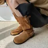 ¡Cena de moda risu ~! Hebilla de Cinturón de Tacón Grueso Esmerilado Botas Vaqueras Botas Largas para Mujer Botas de Caballero de Caña Media Otoño e Invierno Terciopelo