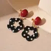 Aguja de Plata Europeos y Americanos Transfronterizos Estampado de Leopardo Cuero Aretes Redondos Aretes Retro Elegantes Aretes Exagerados de Alta Gama para Mujeres