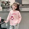 Camiseta de manga larga 100% algodón para niña para primavera y otoño 2026, elegante camiseta básica infantil con estampado de dibujos animados para niñas pequeñas
