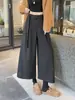 Calça Cropped Versátil de Temperamento para Mulheres Outono 2026 Nova Calça de Zíper de Cintura Alta Calça de Perna Larga Solta Emagrecedora Roupa Exterior