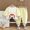 Traje de primavera para niño 2025, nuevo conjunto de tres piezas con cremallera y estampado de cabeza de oso de dibujos animados para bebé.
