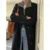 O tamanho foi atualizado. Gola elegante estilo francês, de abotoamento simples, modelagem solta, versátil, casaco longo de lã acima do joelho