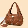 Bolso de mujer multicapa transfronterizo, bolso de hombro de moda retro europeo y americano de comercio exterior, bolso de mano moderno de gran capacidad, bolso de motocicleta