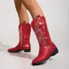 Botas de caballero bordadas de talla grande para mujer, otoño e invierno 2026, nuevas, de comercio exterior europeo y americano, punta fina, tacón cuadrado, botas largas bordadas transfronterizas