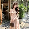 2026 Vestido Maxi Floral Elegante para Férias na Beira-Mar Vestido Longo de Verão sem Ombro