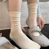 Calcetines grises de algodón puro para mujer, calcetines finos de media pantorrilla para verano, calcetines de color liso para primavera y otoño, calcetines de maternidad sin costuras 100% algodón