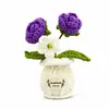 Planta en maceta de rosa tejida a mano, adorno de escritorio tejido a mano, base para jarrón de flores artificiales, flor en maceta popular transfronteriza