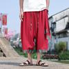 Verano 2024 Nuevo Estilo Étnico Retro Chino de Algodón y Lino Suelto Tiro Ancho Pantalones de Pierna Ancha Pantalones Capri para Hombre