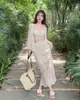 Atuendo Bohemio de Vacaciones para Mujer, Estilo Coreano, Crochet de Punto Hueco de Alta Resistencia, Cintura con Cordón, Falda de Corte Amplio Versátil