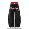 Calça casual estilo americano, leve, com blocos de cores sub-racing, cintura dupla, para homens e mulheres, fina de verão, solta, perna larga, secagem rápida, calça esportiva