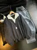 Moletom Cleanfit com Padrão de Trigo Damasco e Gola V para Homens, Outono Duas Peças em Uma Camiseta de Manga Longa Pesada com Camisa POLO por Dentro