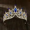 Tocado de corona de marquesa estilo europeo y americano para novia con pedrería, diadema para bodas y fiestas de cumpleaños, corona de marquesa azul real